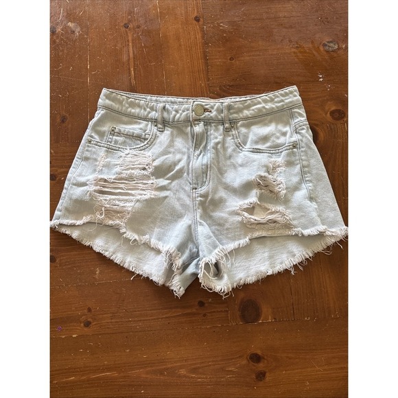 Garage Denim Distressed Festival Shorts Light Blue Size 5 - Picture 1 of 7